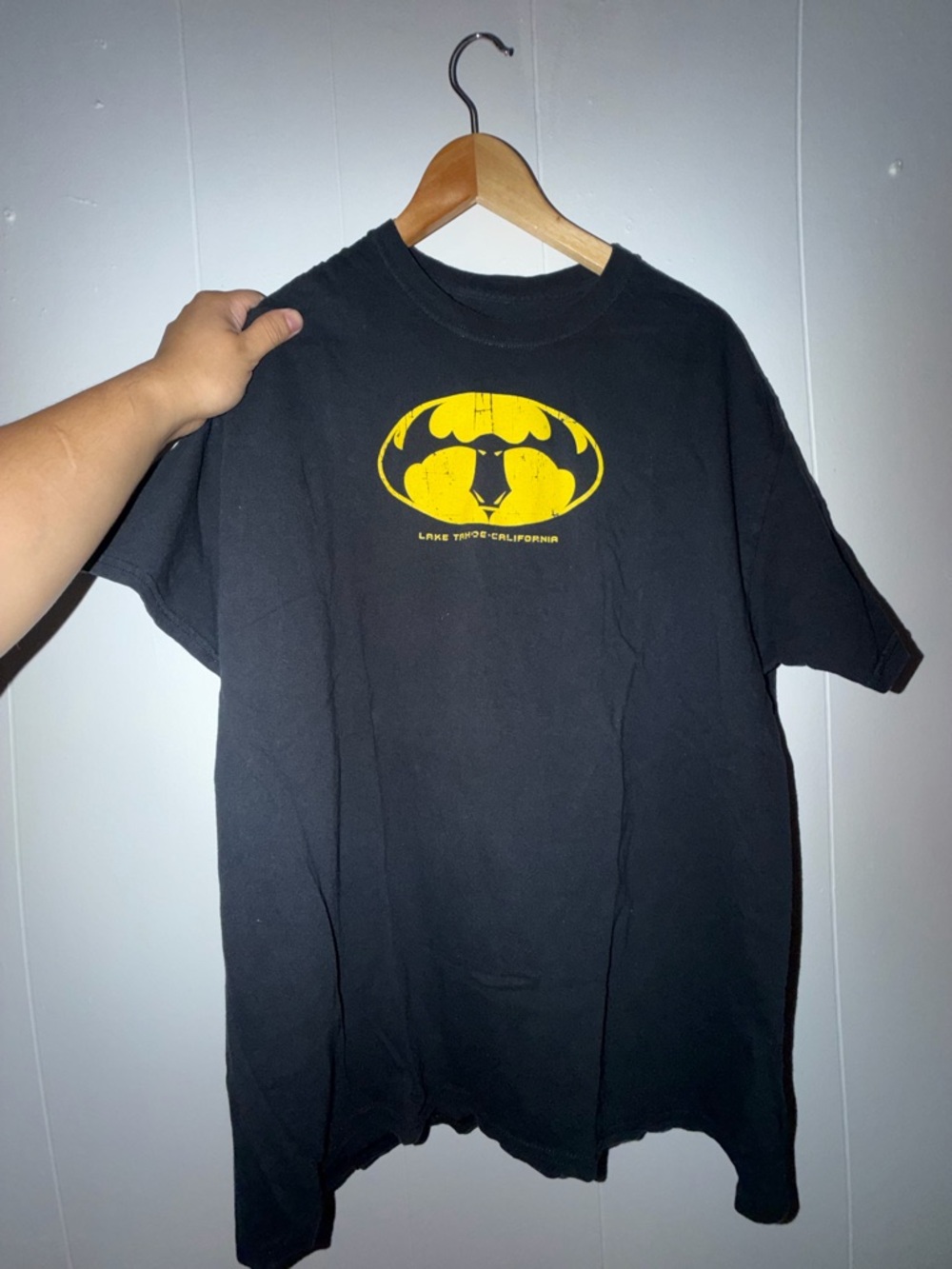 Black Batman Graphic Tee with Yellow Logo